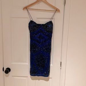 Vintage Mango Sequin Mini Black and Blue. Satin lined. Worn twice.
